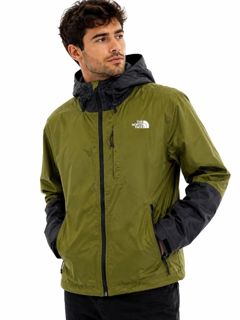 The North Face Men’s DryVent Hooded Rain Jacket Olive Green Black Size M